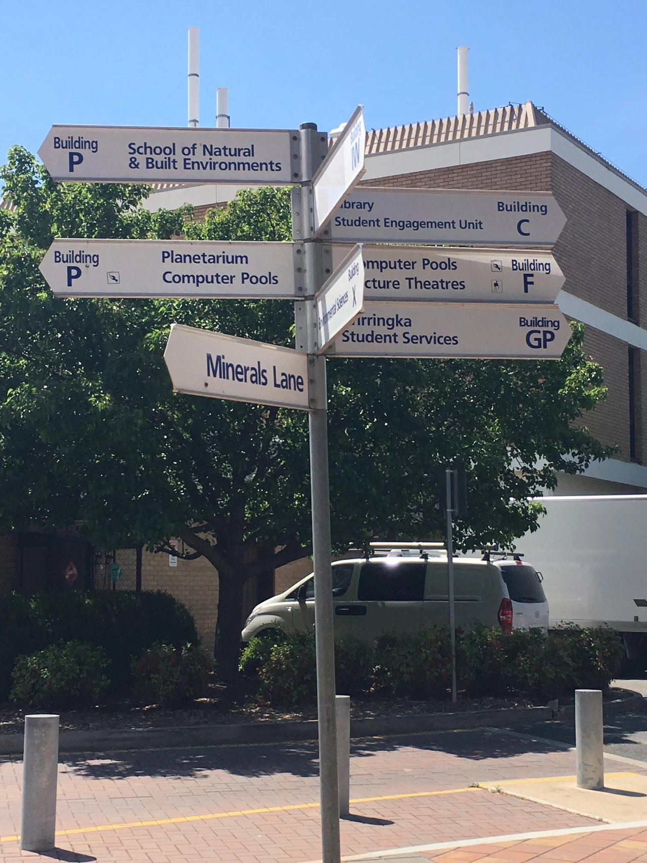 Wegweiser auf dem Campus der University of South Australia.