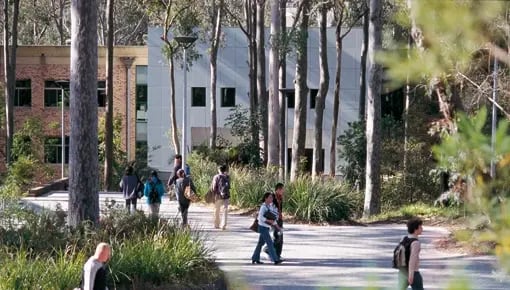 Studierende laufen am Campus der University of Newcastle