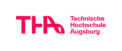 Das Logo der Technischen Hochschule Augsburg, bestehend aus den Buchstaben "THA" in leuchtendem Rot und dem ausgeschriebenen Hochschulnamen daneben.