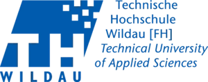 Das Logo der Technischen Hochschule Wildau (FH), das in Blau und Weiß gestaltet ist, mit einer digitalen Quadratform.